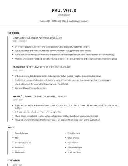 Journalist Resume