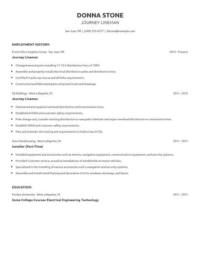 Journey Lineman Resume