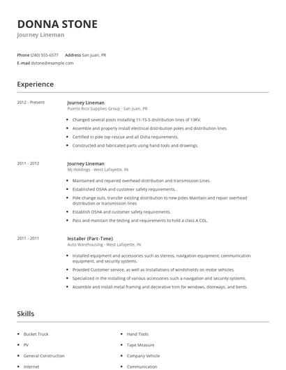 Journey Lineman Resume