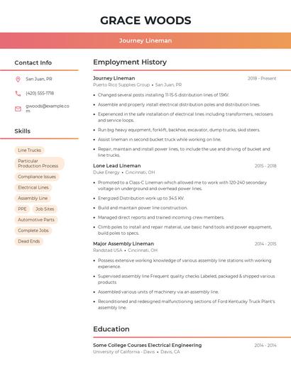 Journey Lineman Resume