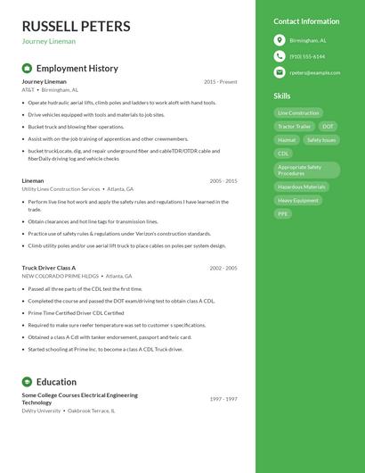 Journey Lineman Resume