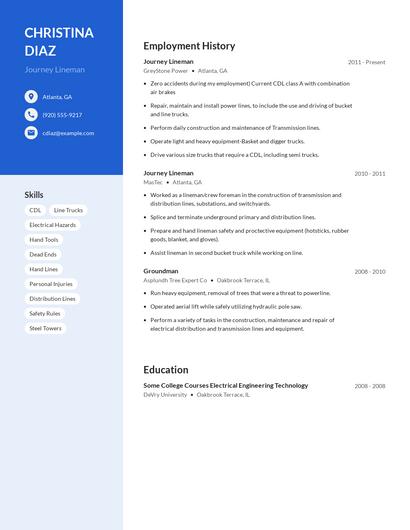Journey Lineman Resume