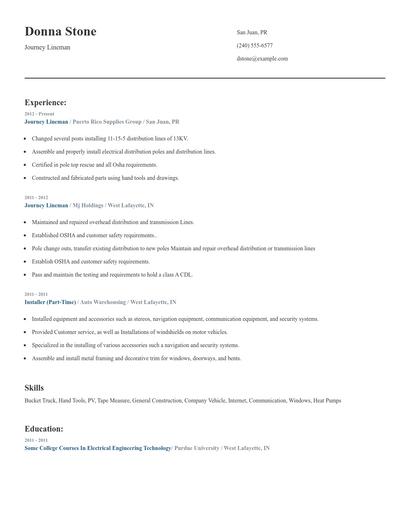 Journey Lineman Resume