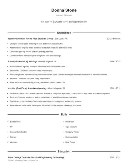 Journey Lineman Resume