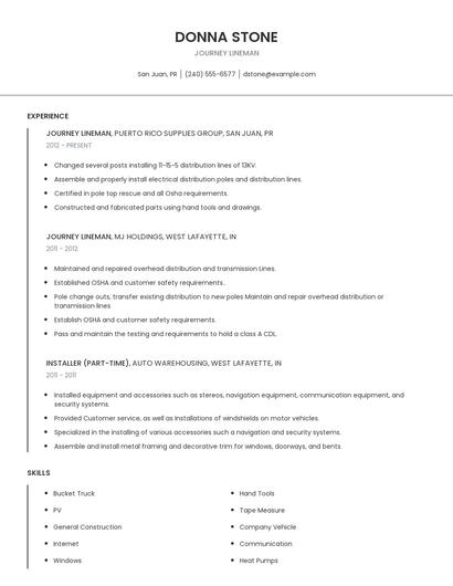 Journey Lineman Resume