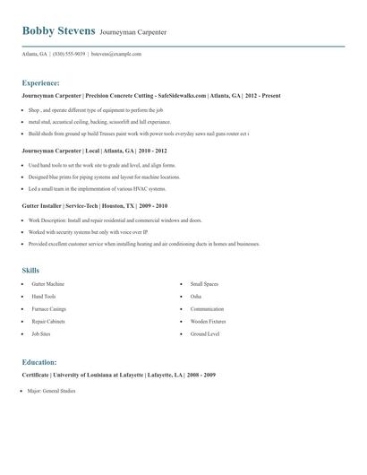 Journeyman Carpenter Resume