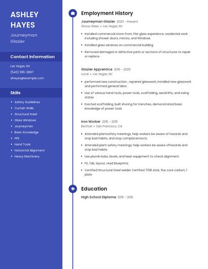 Journeyman Glazier Resume