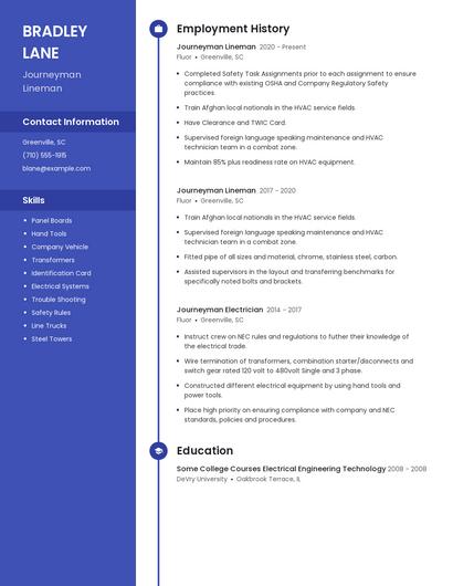 Journeyman Lineman Resume