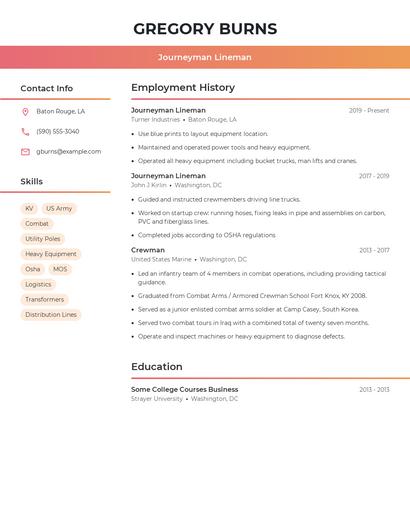 Journeyman Lineman Resume