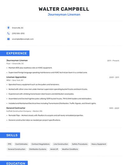 Journeyman Lineman Resume