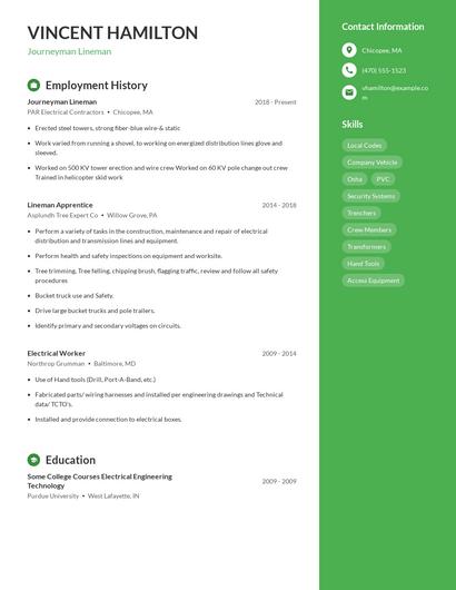 Journeyman Lineman Resume