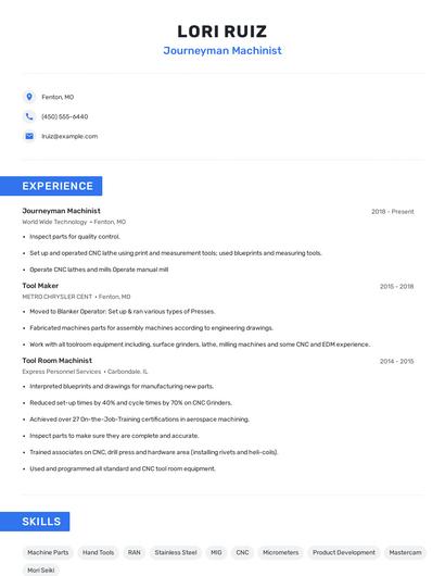 Journeyman Machinist Resume