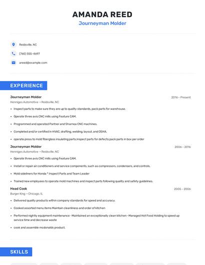 Journeyman Molder Resume