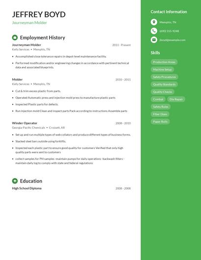Journeyman Molder Resume