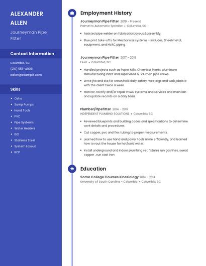 Journeyman Pipe Fitter Resume
