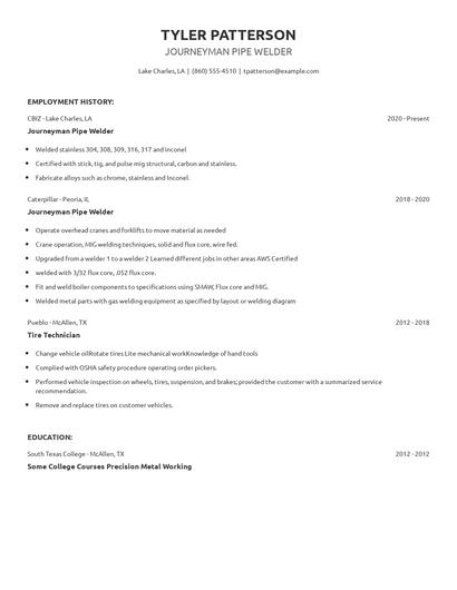 Journeyman Pipe Welder Resume