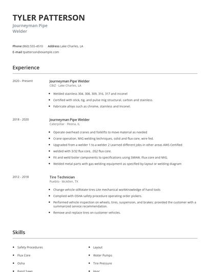 Journeyman Pipe Welder Resume