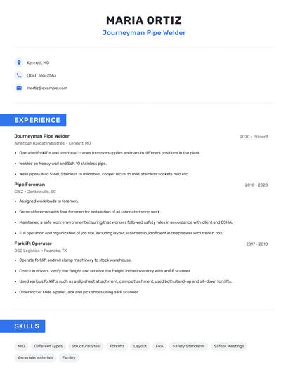 Journeyman Pipe Welder Resume