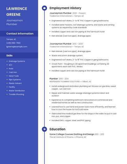 Journeyman Plumber Resume