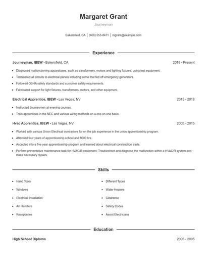 Journeyman Resume