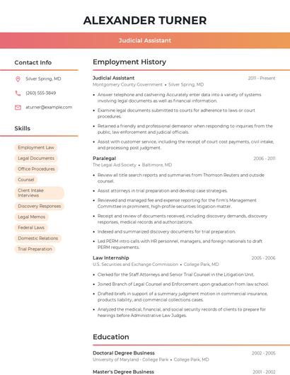 Judicial Assistant Resume
