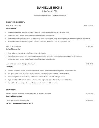 Judicial Clerk Resume