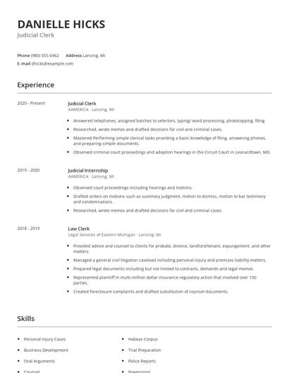 Judicial Clerk Resume