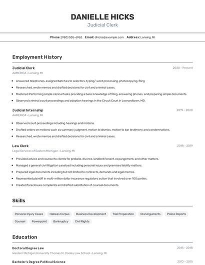 Judicial Clerk Resume