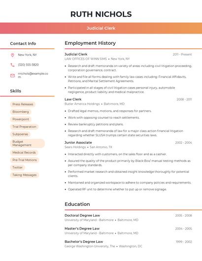 Judicial Clerk Resume