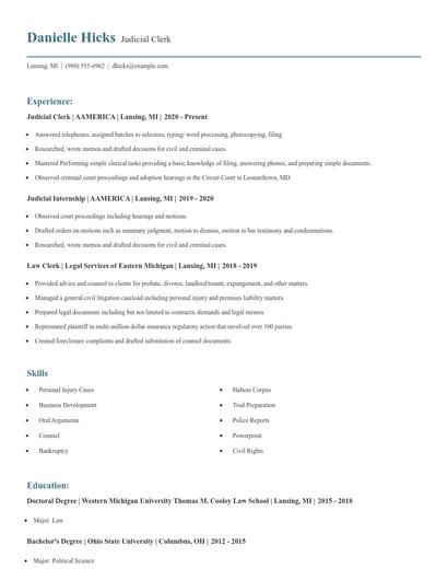 Judicial Clerk Resume