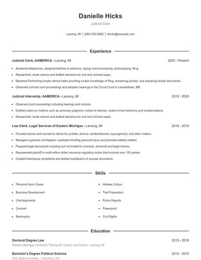 Judicial Clerk Resume