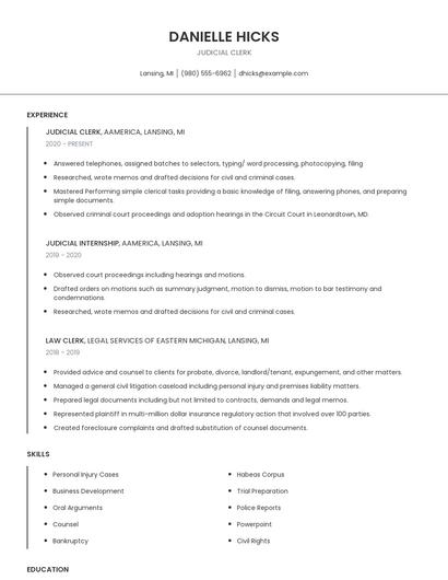 Judicial Clerk Resume