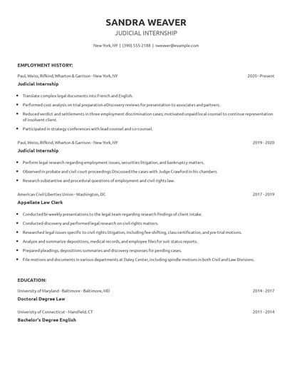 Judicial Internship Resume
