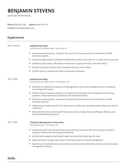 Judicial Internship Resume