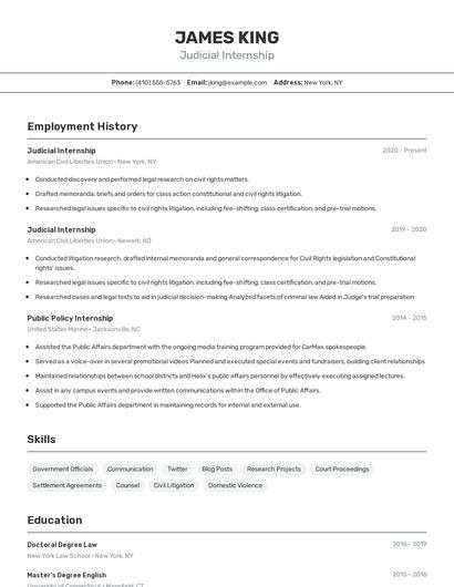 Judicial Internship Resume