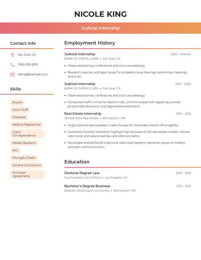 Judicial Internship Resume
