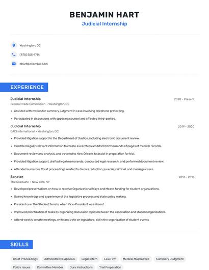 Judicial Internship Resume