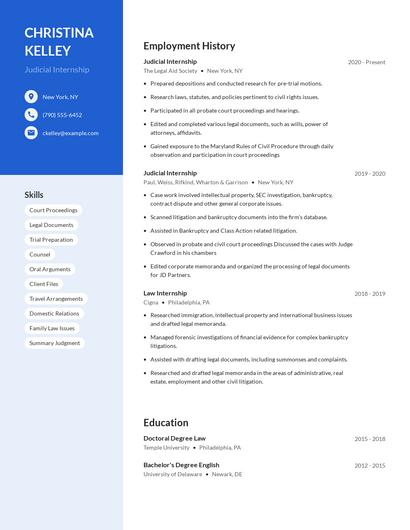 Judicial Internship Resume