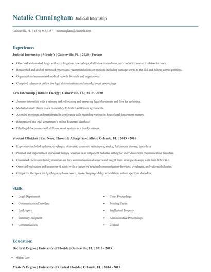 Judicial Internship Resume