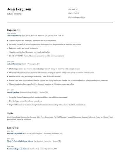 Judicial Internship Resume