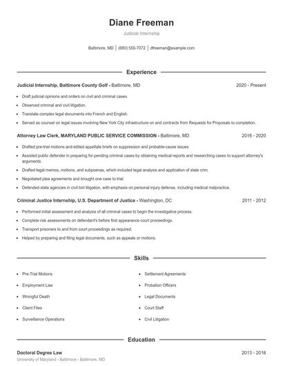 Judicial Internship Resume