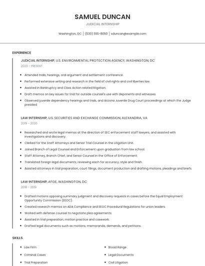 Judicial Internship Resume