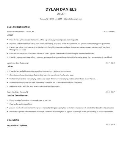 Juicer Resume