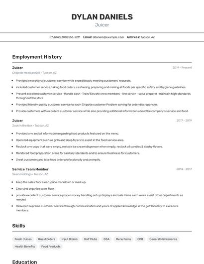 Juicer Resume