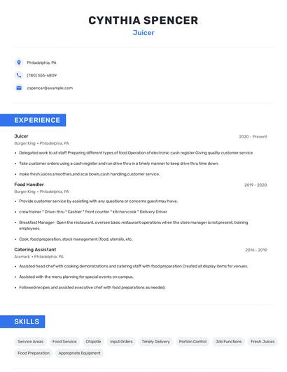 Juicer Resume