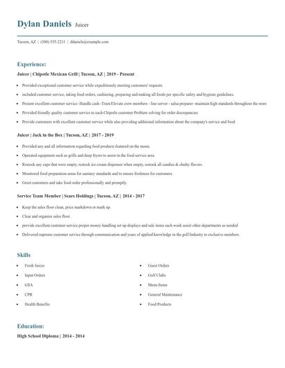 Juicer Resume