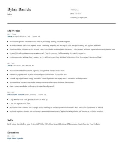 Juicer Resume