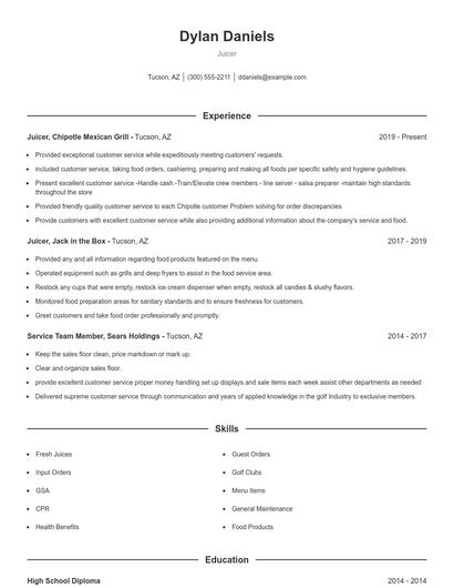 Juicer Resume