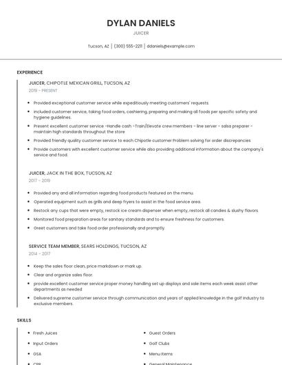 Juicer Resume