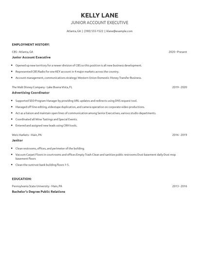 Junior Account Executive Resume